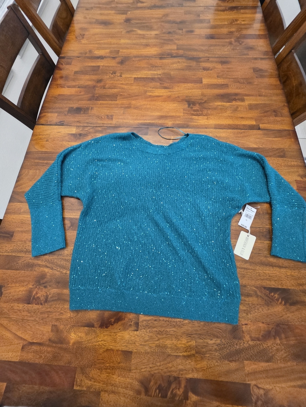 Margeaux And Ellie Women's Teal Crewneck‎ Sparkle Sweater Stretchy NWT Sku 61